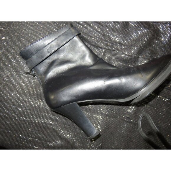 Newport News Easy Style Black Leather Buckle Embellished Heeled Ankle Booties 8 - Picture 9 of 16